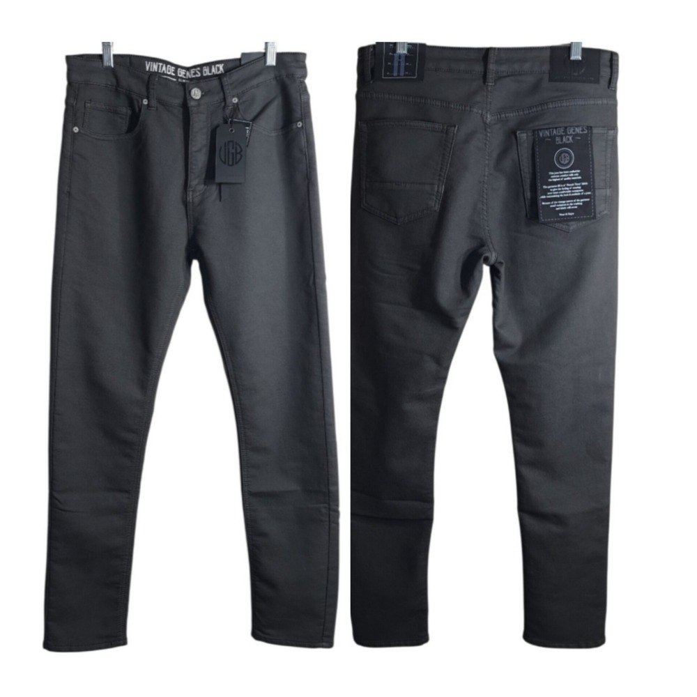 Vintage Genes Black Slim Fit Dark Gray French Terry Denim‎ Jeans Men's 30x32 NWT